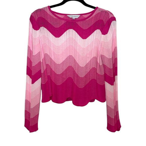 Ming Wang Tops - Ming Wang Top Size Medium Pink Scalloped Chevron Pointelle Knit